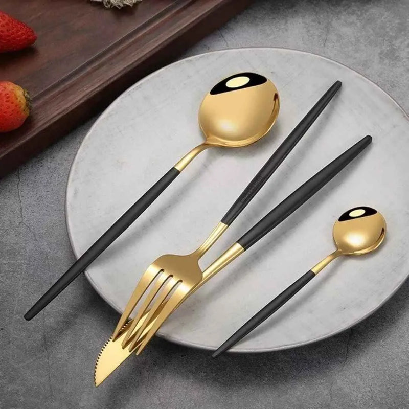 Conjunto de Talheres Dourado Luxy 24 Peças + Brinde Caixa presente - Tazzi