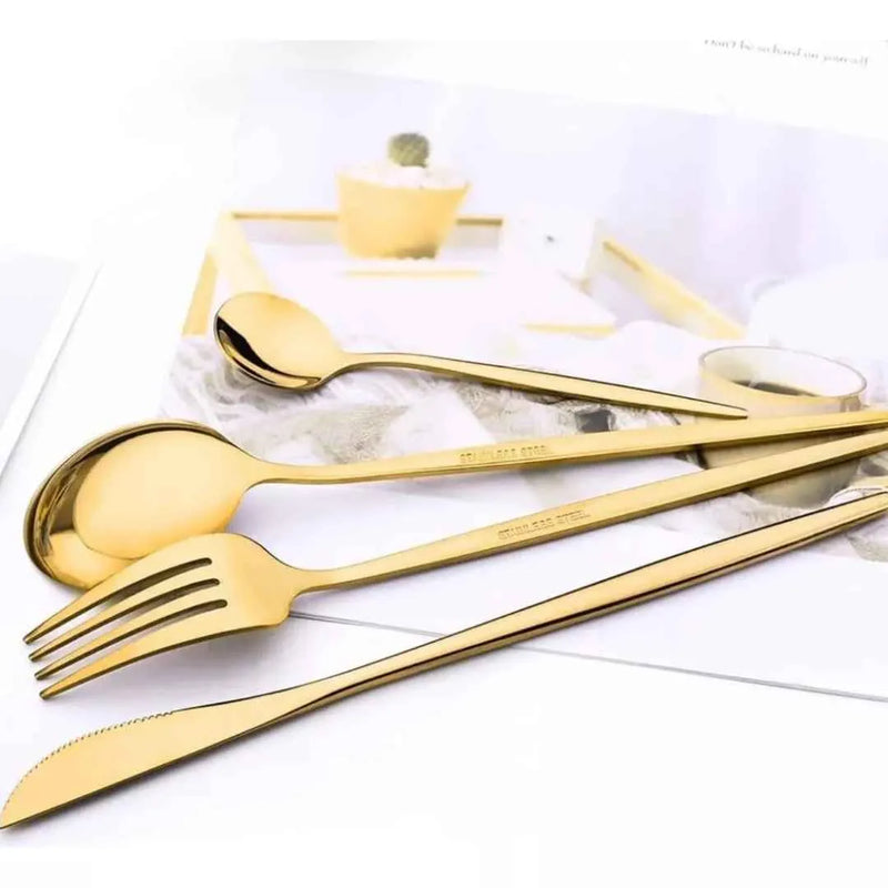 Conjunto de Talheres Dourado Luxy 24 Peças + Brinde Caixa presente - Tazzi