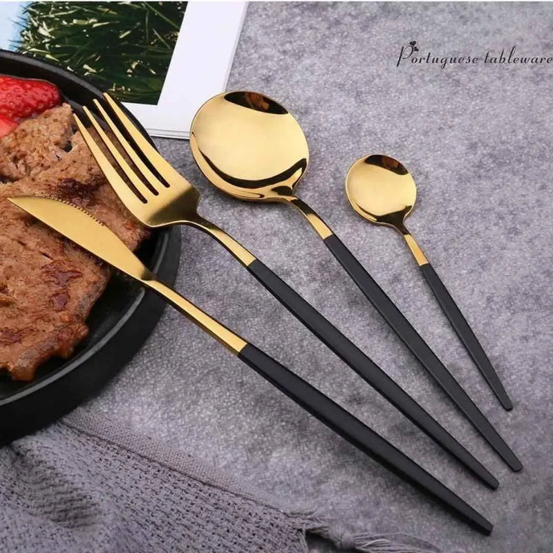 Conjunto de Talheres Dourado Luxy 24 Peças + Brinde Caixa presente - Tazzi