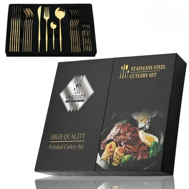 Conjunto de Talheres Dourado Luxy 24 Peças + Brinde Caixa presente - Tazzi